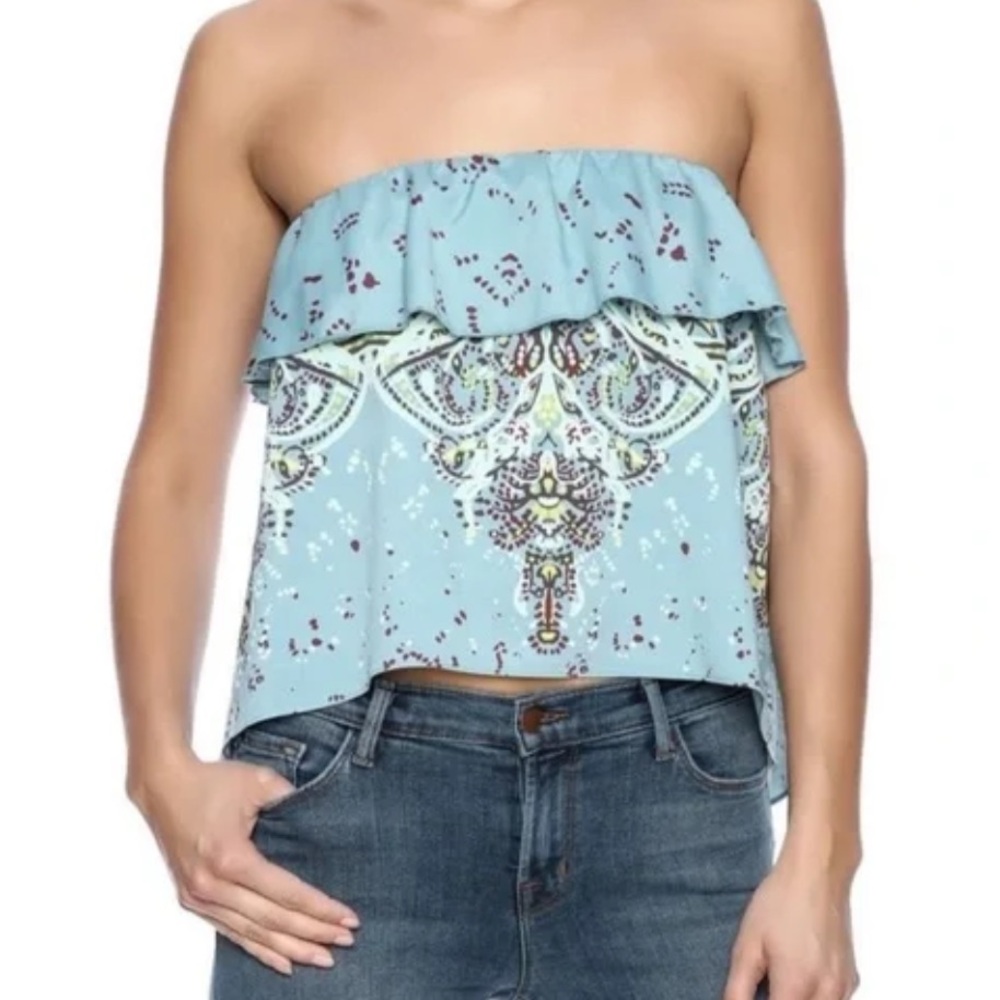 Free People Intimately Strapless Dusty Blue Ruffle Flounce Flutter Crop Top XS